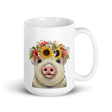 Pig Cow Mug, 'Sunflower Paisley' Coffee Mug, 15oz Pig Mug