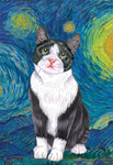 Tuxedo - Tomoyo Pitcher Van Gogh Cat- House and Garden Flag