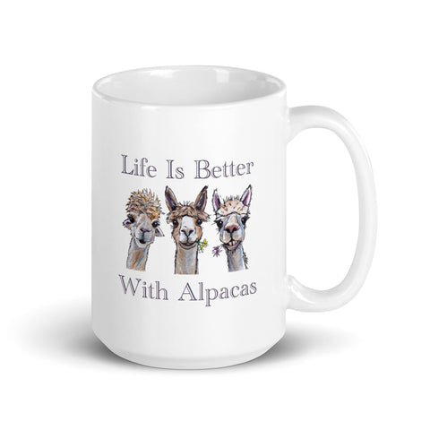 Alpaca Mug, 'Life is Better with Alpacas' Coffee Mug, 15oz Alpaca Mug