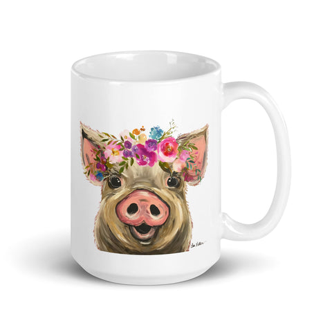 Pig Mug 'Posey', Pig Coffee Mug, 15oz Bright Blooms Pig Mug
