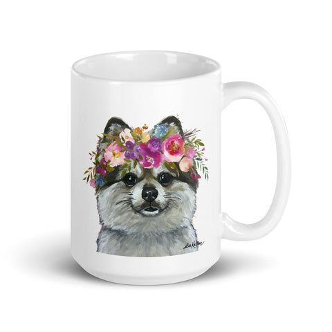 Pomeranian Mug, Dog Coffee Mug, 15oz Bright Blooms Pomeranian Dog Mug