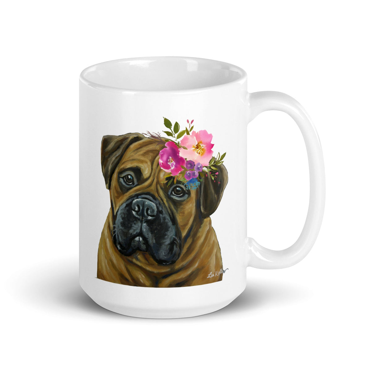 Bull Mastiff Mug, Dog Coffee Mug, 15oz Bright Blooms Bull Mastiff Dog