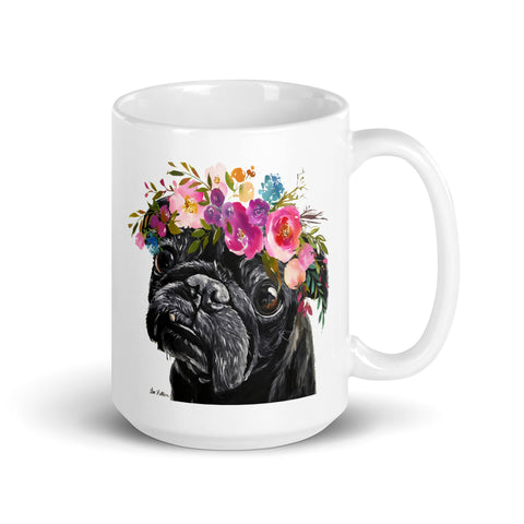 Pug Mug, Dog Coffee Mug, 15oz Bright Blooms Pug Dog Mug