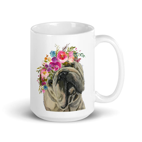 English Bull Mug, Dog Coffee Mug, 15oz Bright Blooms English Bull Dog Mug
