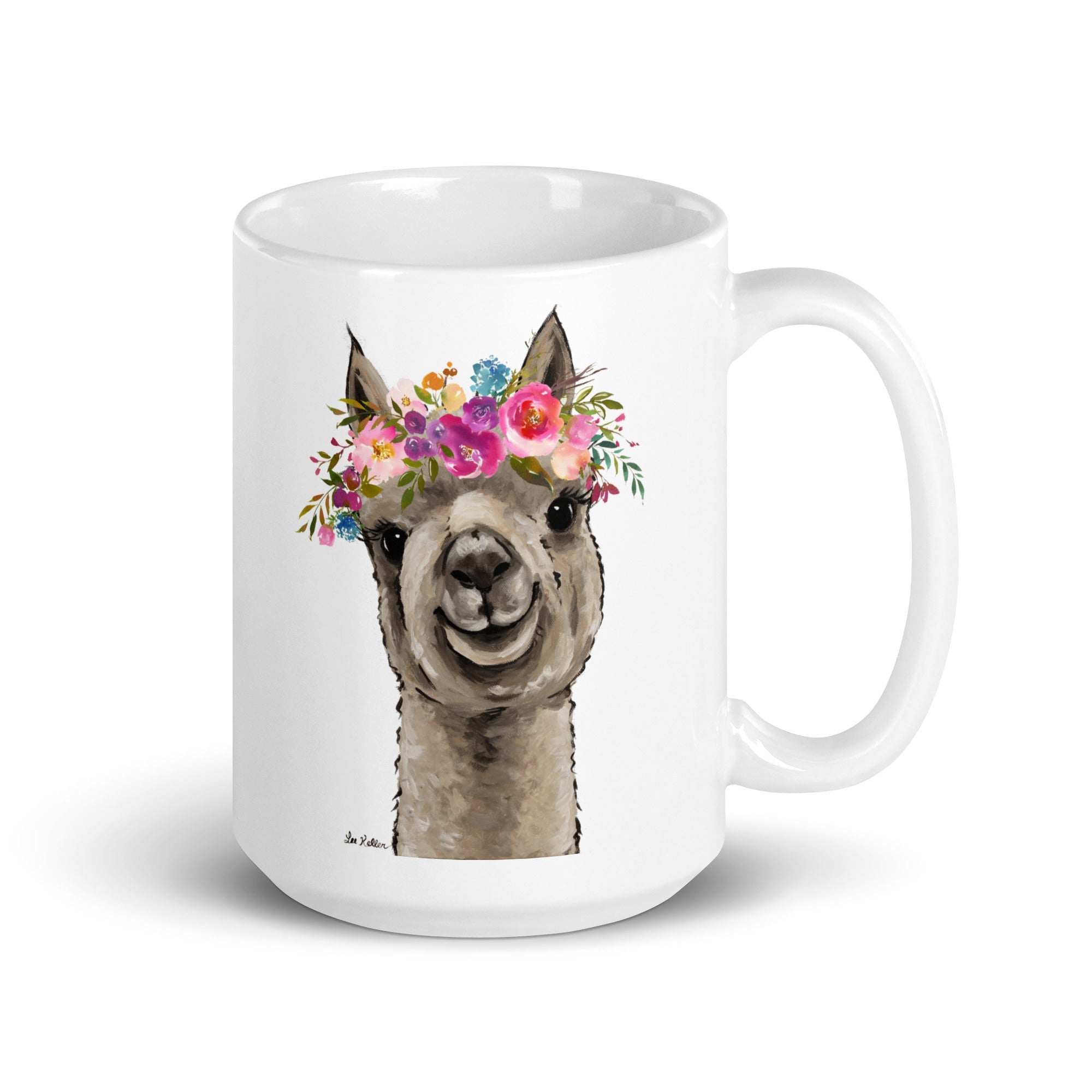 Alpaca Mug 'Shenanigan', Alpaca Coffee Mug, 15oz Bright Blooms Alpaca