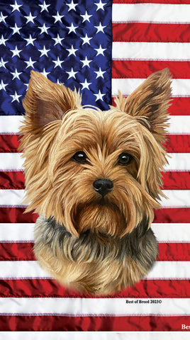 Yorkie Puppy Cut - Best of Breed Patriotic Terry Velour Microfiber Beach Towel 30" x 60"