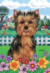 Yorkie Puppy Cut - Tomoyo Pitcher Spring Garden Flag 12" x 17"